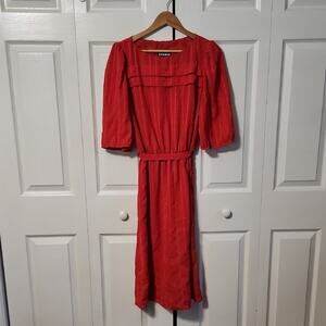 Vintage Items California Red Striped Dress Size LG Elastic Waist Puff Sleeves